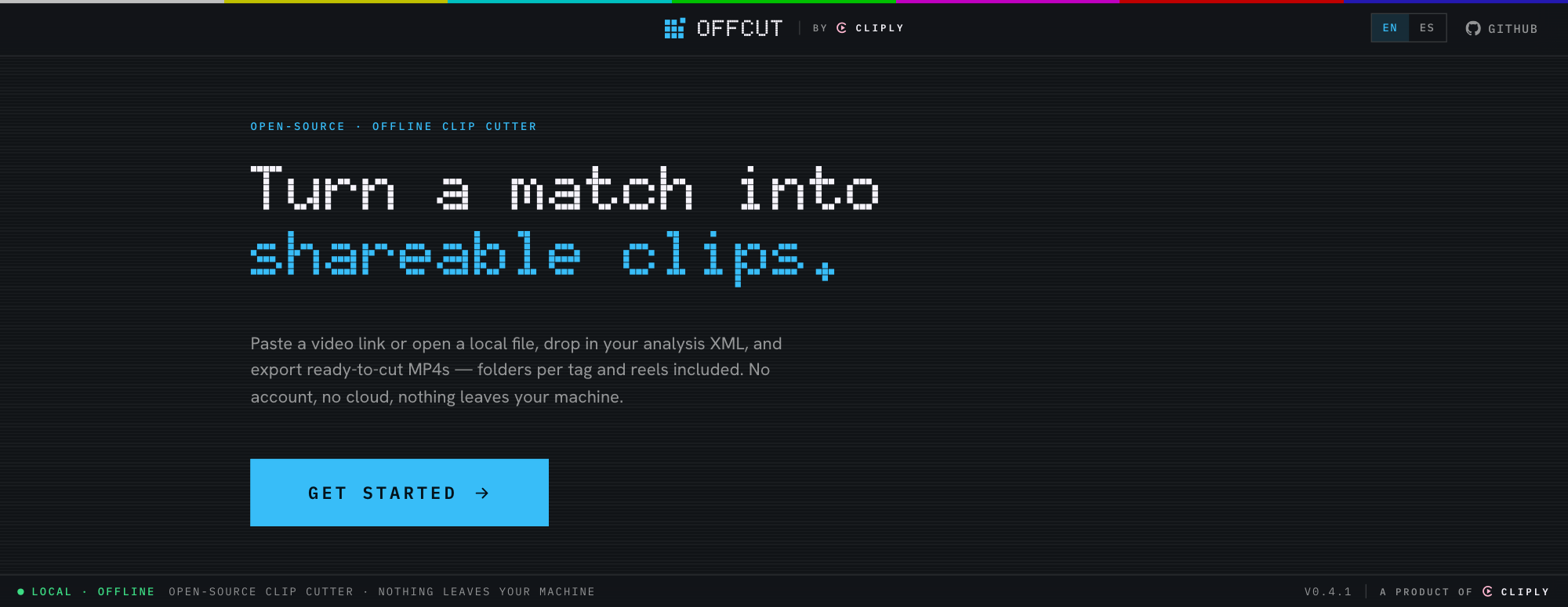 Offcut — home screen